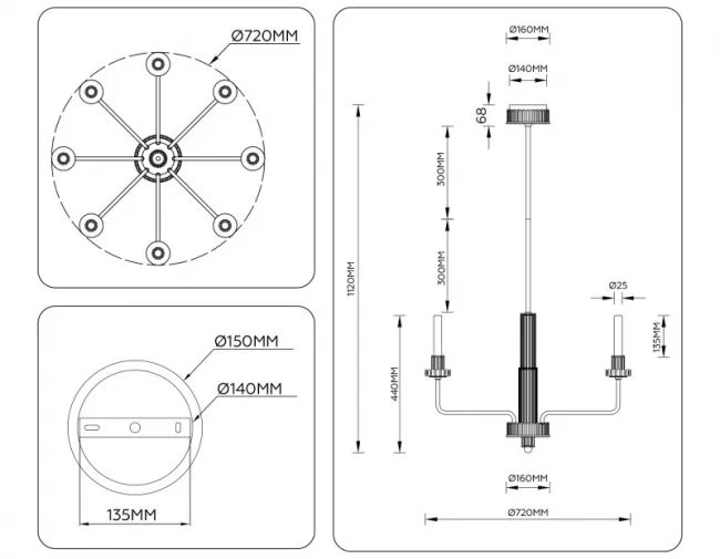 Люстра на штанге Ambrella Light LH53126 Люстра на штанге Ambrella Light LH53126